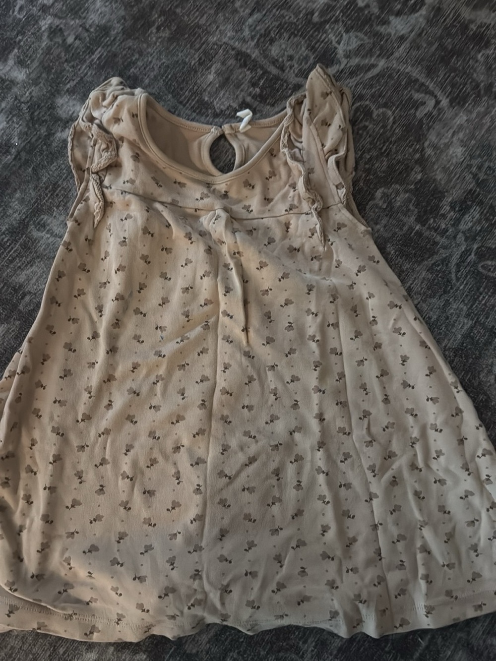 Quincy Mae Beige Floral Ruffle Sleeve Dress